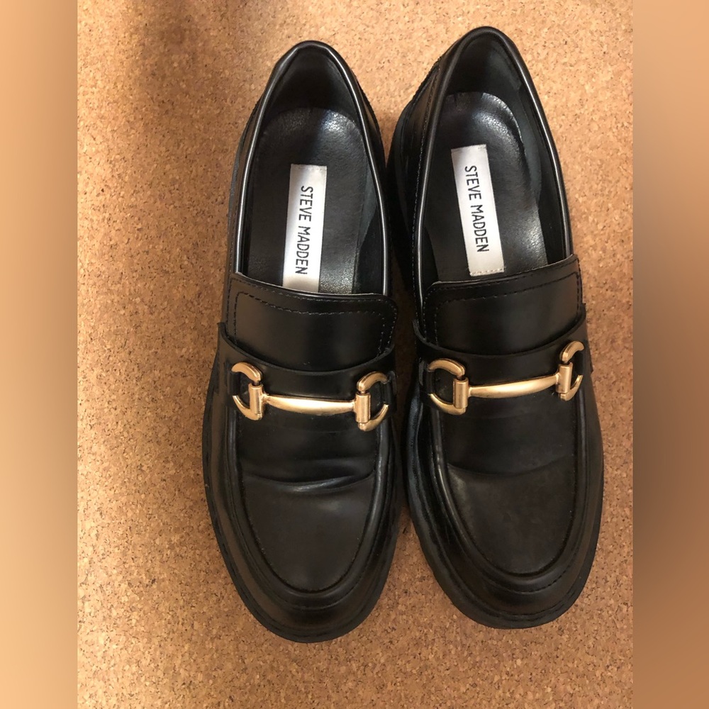 Steve Madden chunky patent platform loafers with gold detail